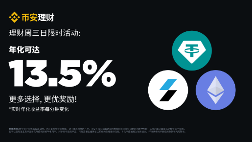 币安周三理财日：ETH质押、SOL质押新限时活动不容错过